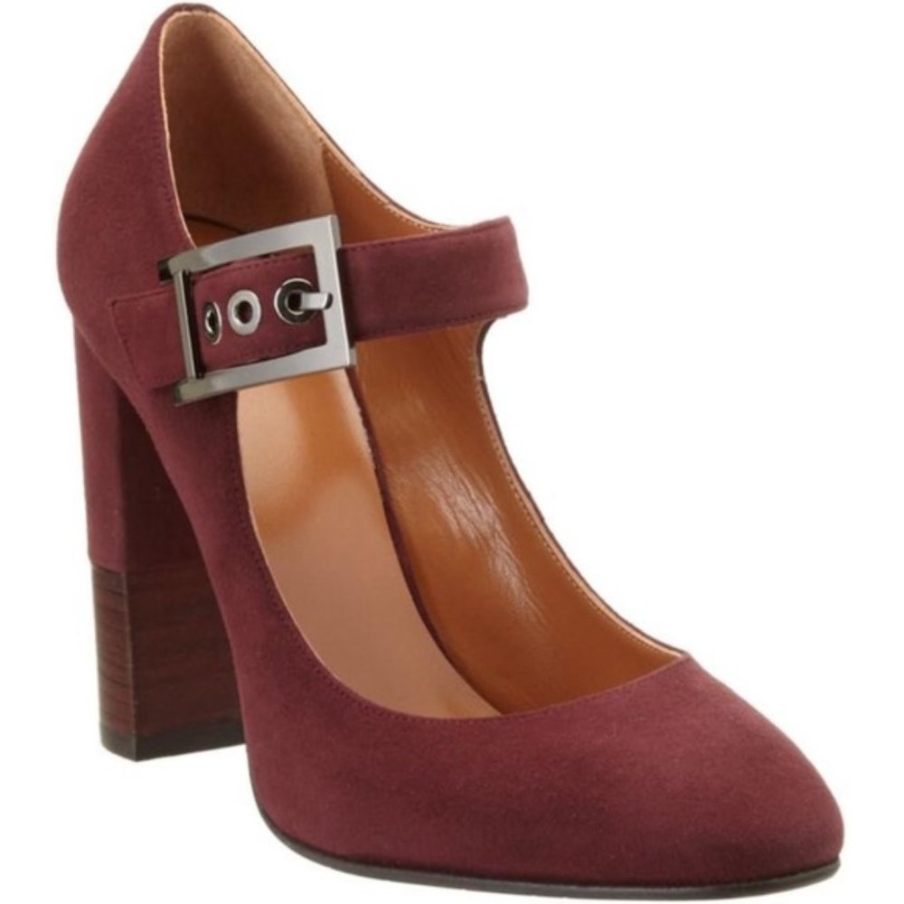 AQUAITALIA - Eliza Black Buckled Mary Jane Suede Oxblood Pumps
